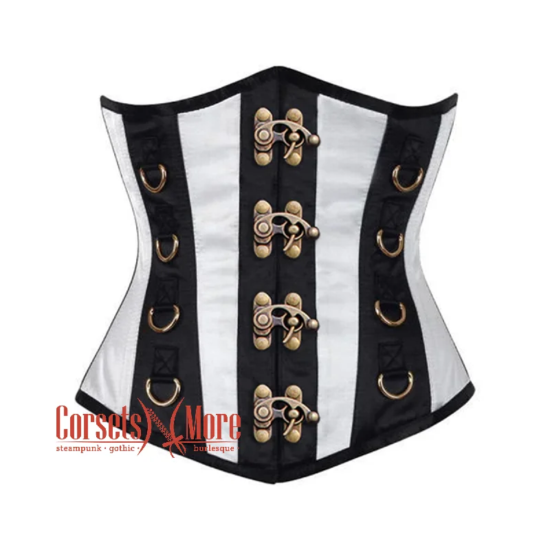 Black And White With Front Clasps Underbust Corset Gothic Costume Bustier Top