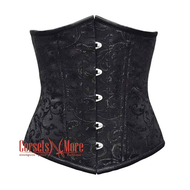 Black Brocade Double Boned Underbust Gothic Corset