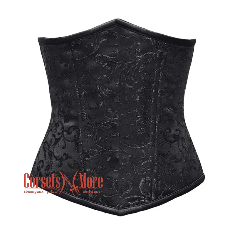 Black Brocade Front Close Double Boned Underbust Gothic Corset