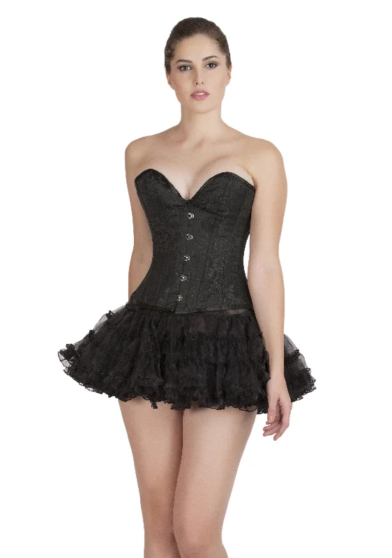 Black Brocade Burlesque Plus Size Waist Training Overbust Corset with Tissue Tutu Skirt Dress