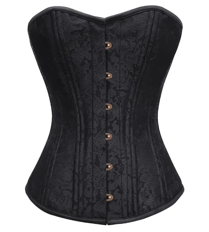 Black Brocade Spiral Steel Boned Overbust Plus Size Corset Antique Busk Waist Training Bustier Top