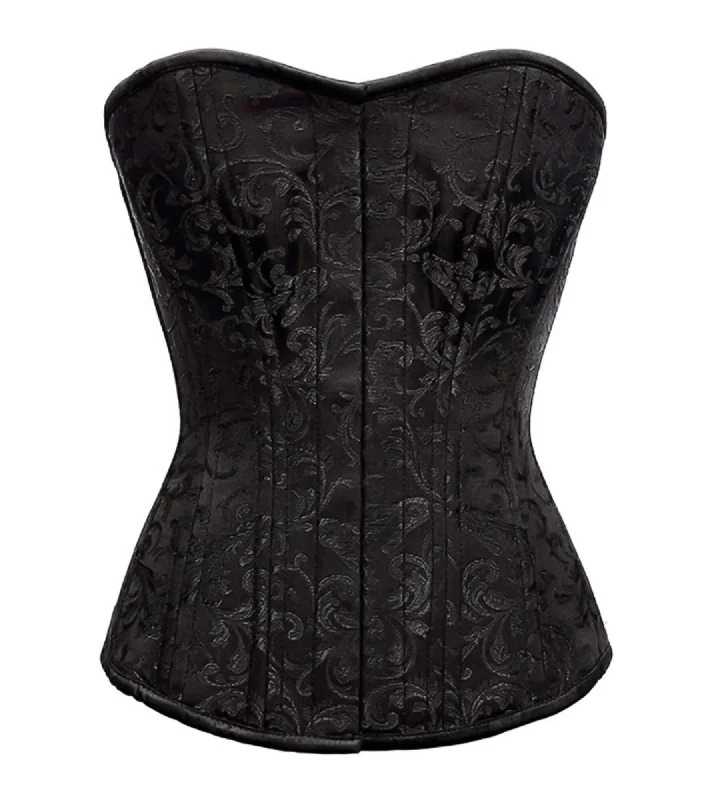 Black Brocade Spiral Steel Boned Corset For Waist Training Bustier Overbust Top