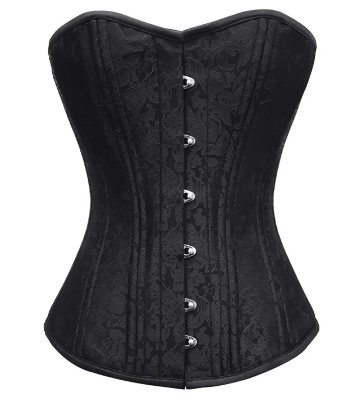 Black Brocade Spiral Steel Boned Corset Waist Training Bustier Overbust Corset Top