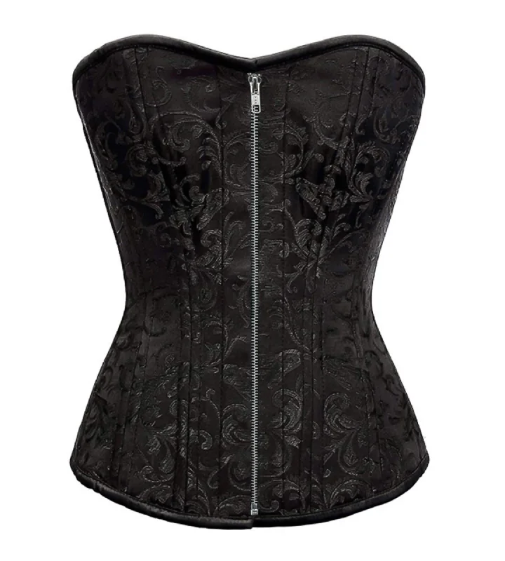 Black Brocade Spiral Steel Boned Corset Waist Training Bustier Overbust Top