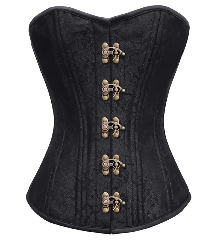 Black Brocade Spiral Steel Boned Corset Waist Training Overbust Black Corset Top