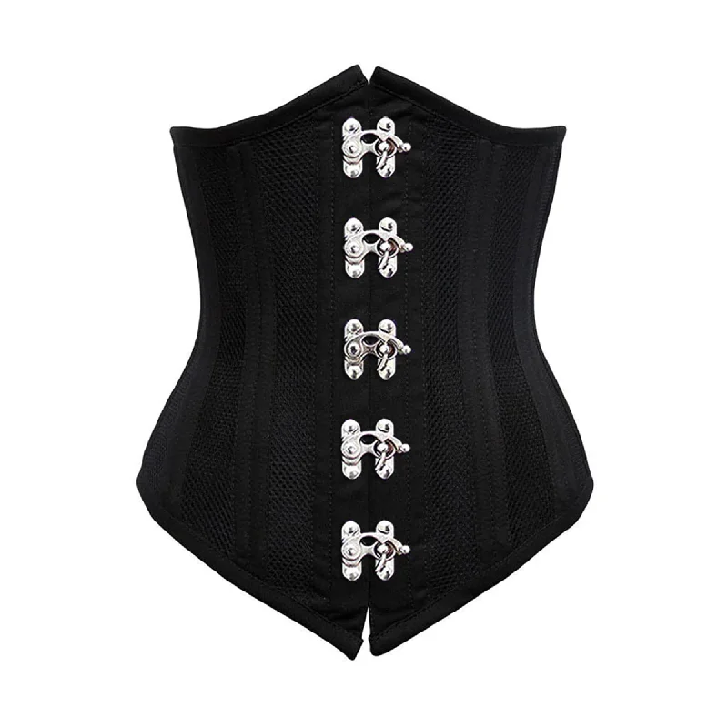 Black Cotton Mesh Double Boned Front Clasps Long Underbust Steampunk Corset