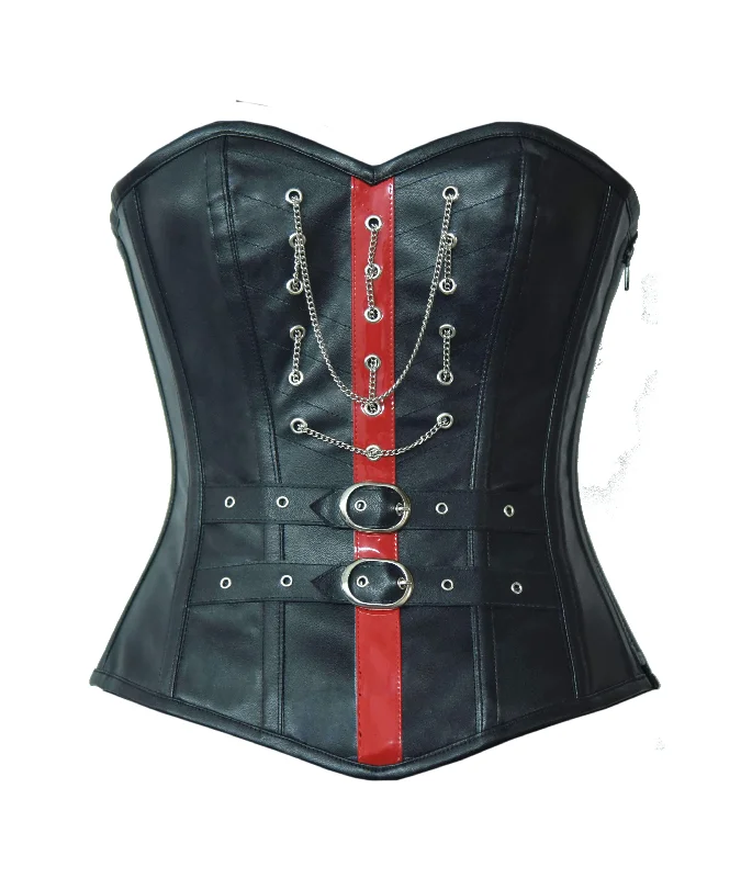 Black Faux Leather And Red PVC Steampunk Corset Waist Training Overbust