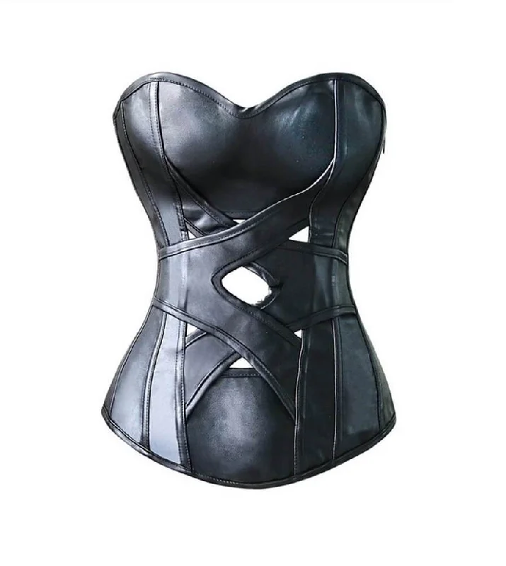 Black Faux Leather Gothic Steampunk Corset Waist Training Overbust