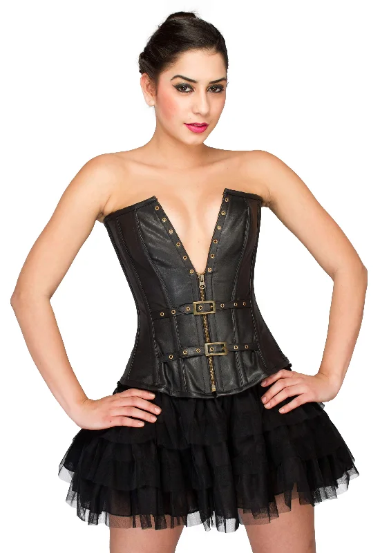 Black Faux Leather Overbust Corset Top