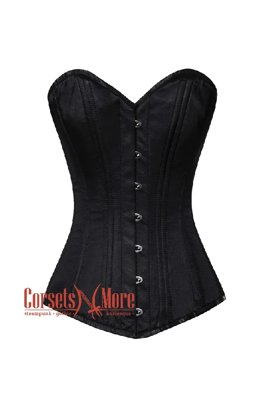 Black Satin Double Bone Gothic Burlesque Waist Training Bustier Long Overbust Corset Costume