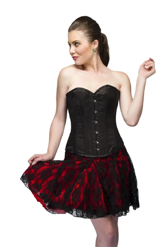 Black Satin Double Bone Waist Cincher Corset Dress Overbust Top