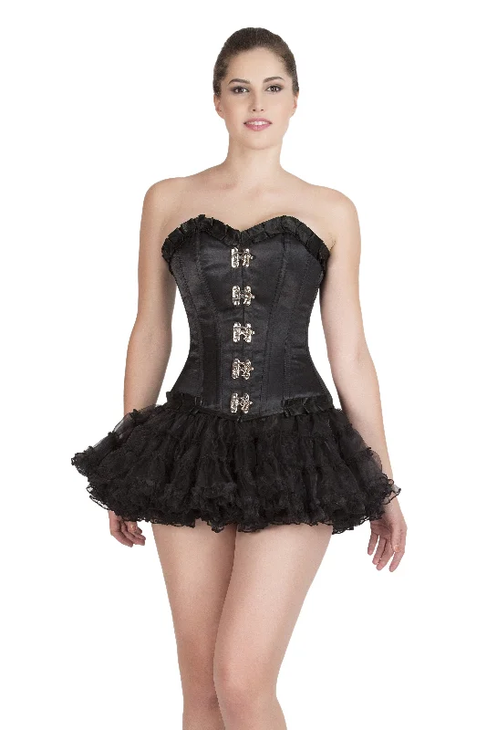 Black Satin & Lace Steampunk Waist Training Plus Size Overbust Corset Top & Tissue Tutu Skirt Dress