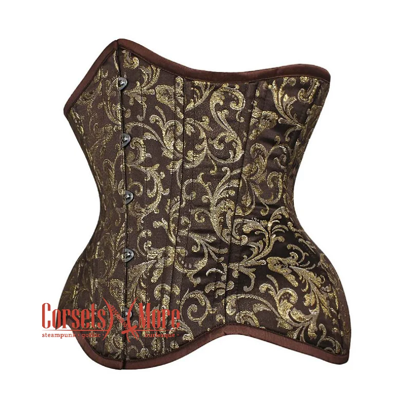 Brown And Golden Brocade Double Bone Steampunk Gothic Waist Training Underbust Corset