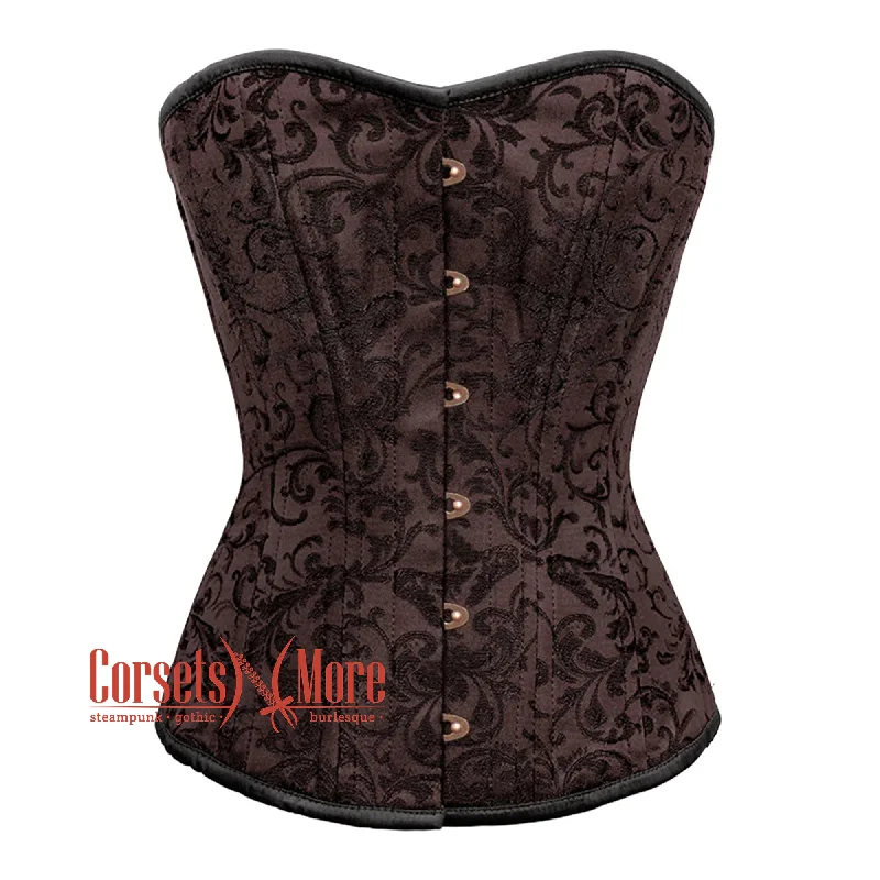 Brown Brocade Steel Boned Front Antique Busk Overbust Corset