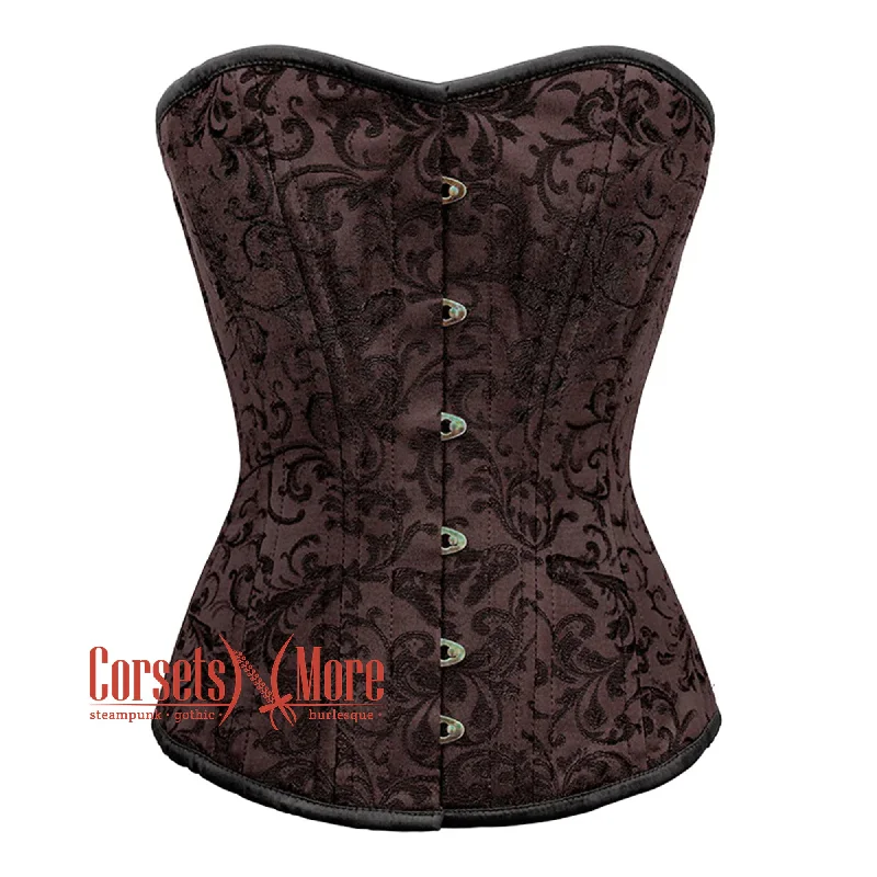 Brown Brocade Steel Boned Front Busk Overbust Corset