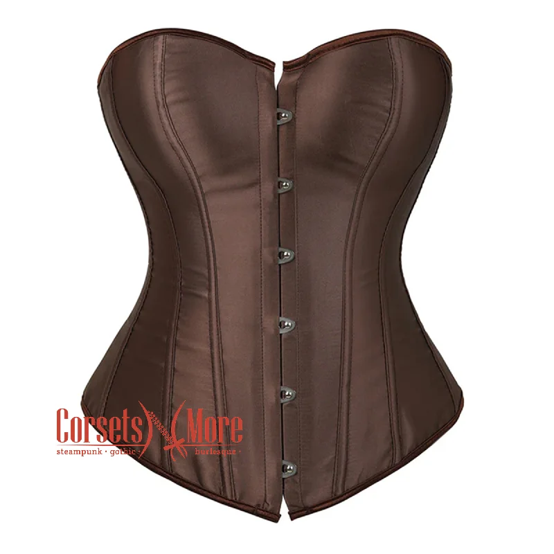 Brown Satin Burlesque Waist Training Gothic Corset Overbust Top