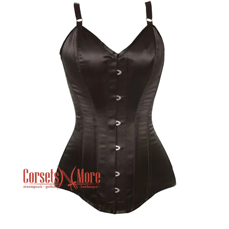 Brown Satin With Shoulder Strap Burlesque Longline Overbust Bustier Corset