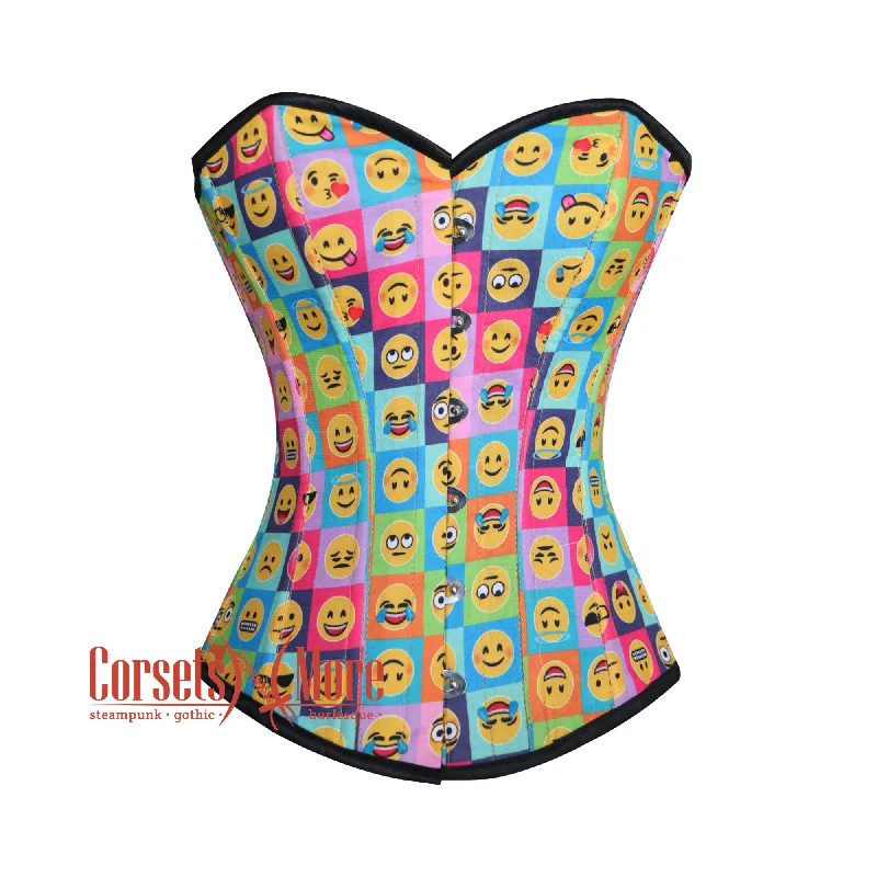 Emoji Printed Colorful Cotton Overbust Burlesque Waist Training Corset Top