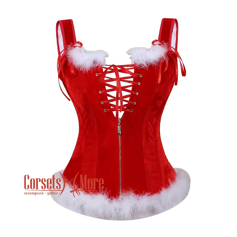 Gothic Red Velvet Shoulder Strap Overbust Gothic Corset