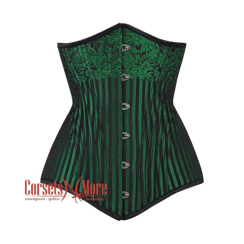 Green And Black Brocade Long Underbust Corset Gothic Costume Bustier Top