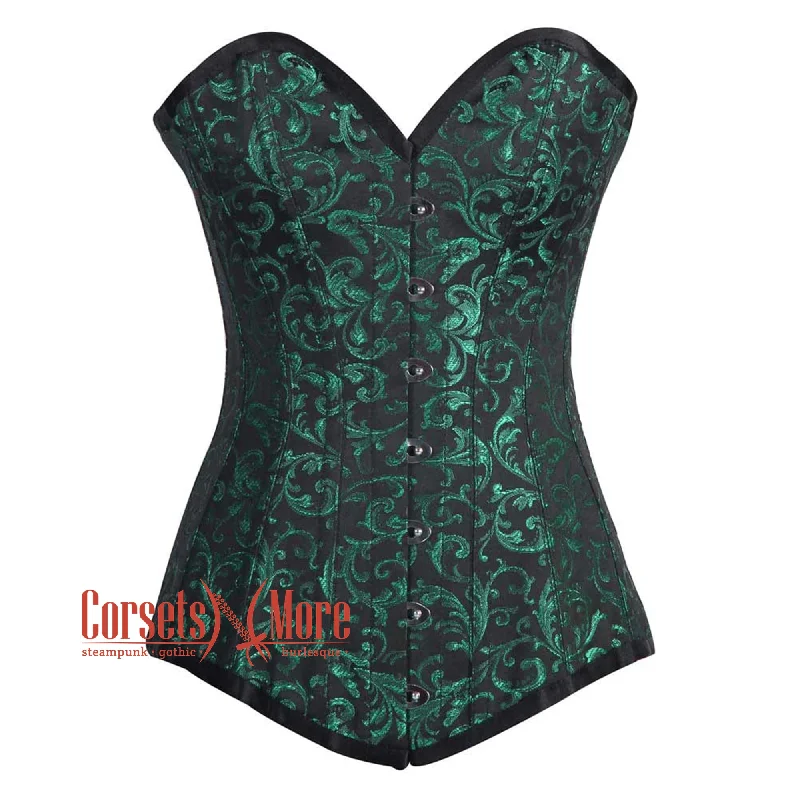 Green And Black Brocade Longline Gothic Corset Burlesque Overbust