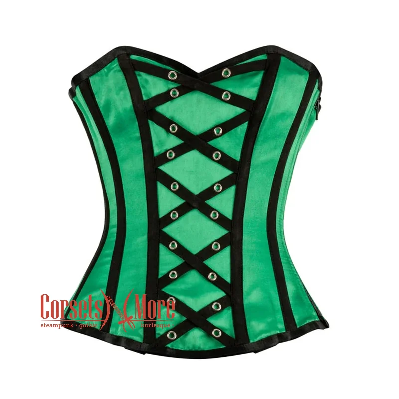 Green And Black Satin Gothic Corset Burlesque Overbust Top