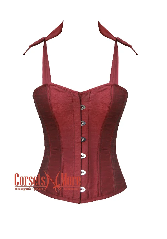 Maroon Silk Corset Overbust Bustier with Shoulder Straps