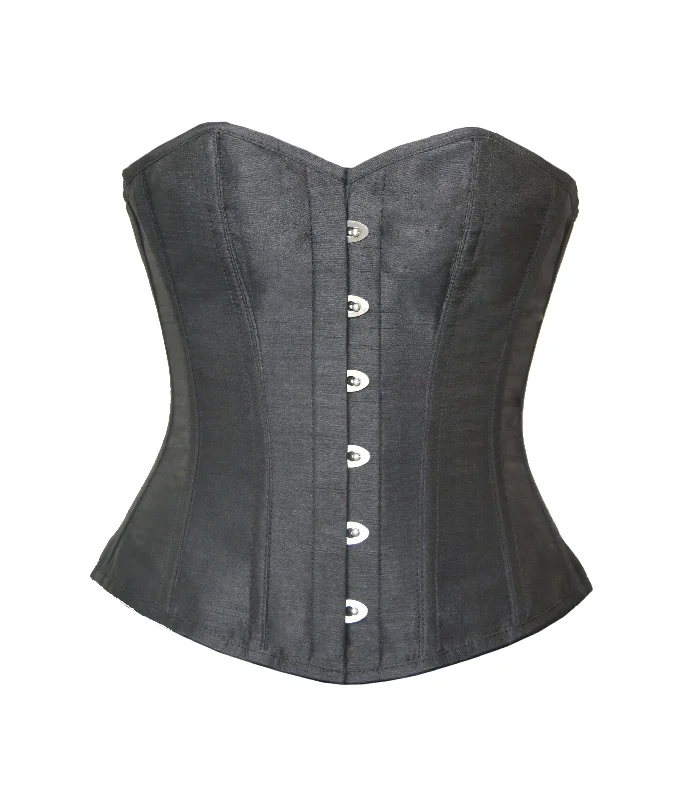 Plain Black Silk Gothic Burlesque Corset Waist Training Overbust