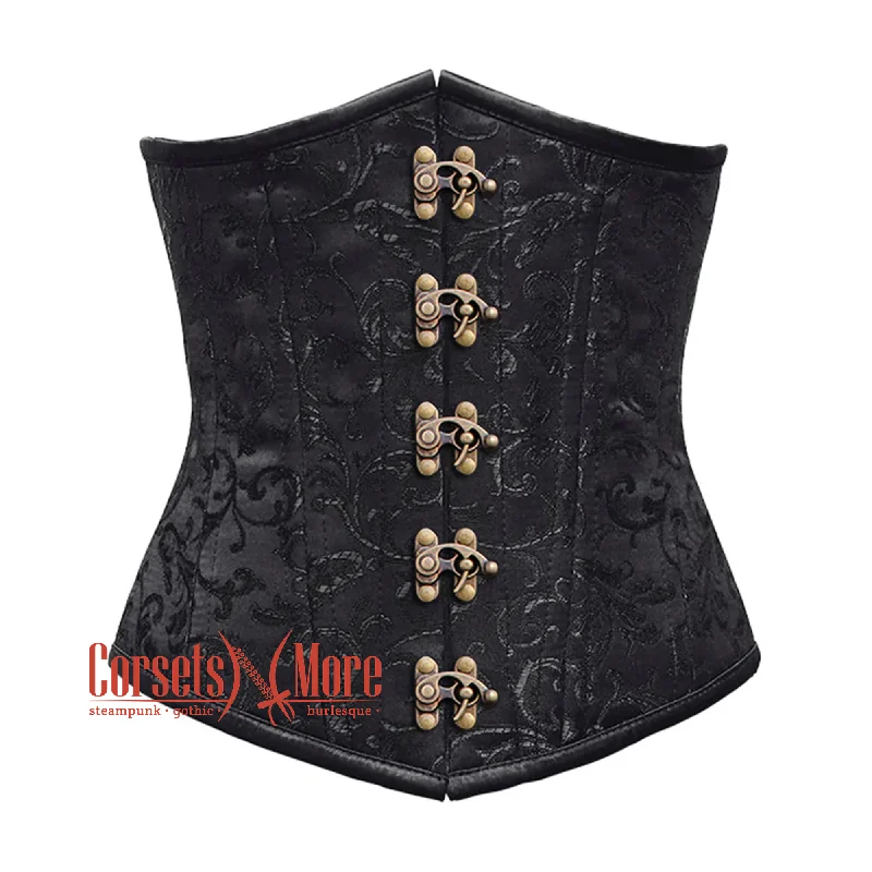 Plus Size Black Brocade Front Antique Clasps Double Boned Underbust Gothic Corset