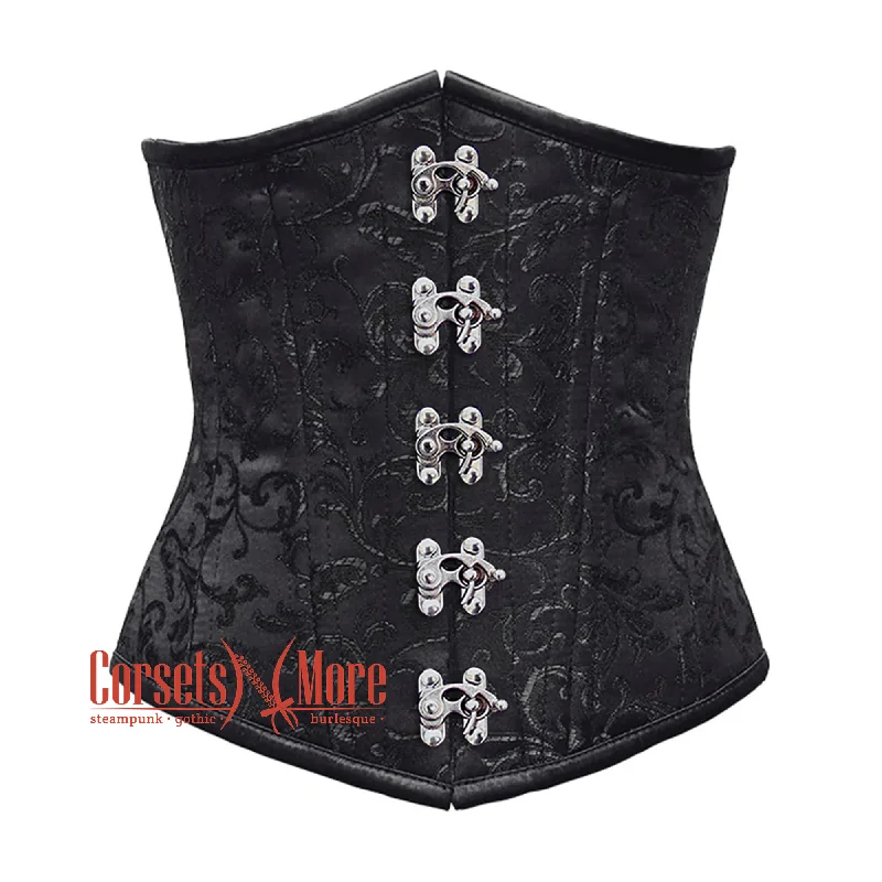 Plus Size Black Brocade Front Clasps Double Boned Underbust Gothic Corset