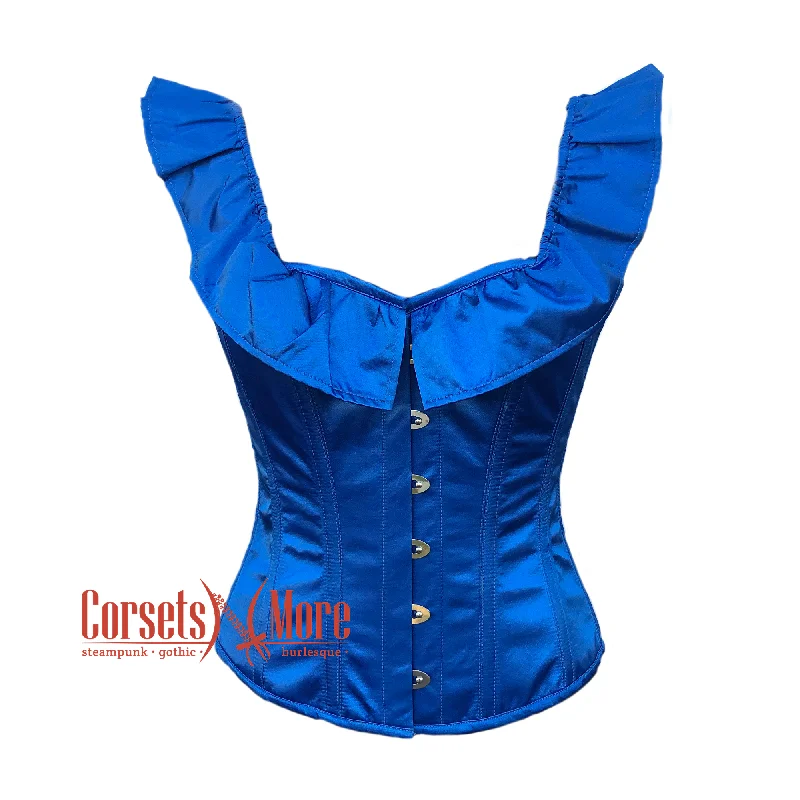 Plus Size Blue Satin Heart Neckline Frill Gothic Corset Burlesque Overbust Top