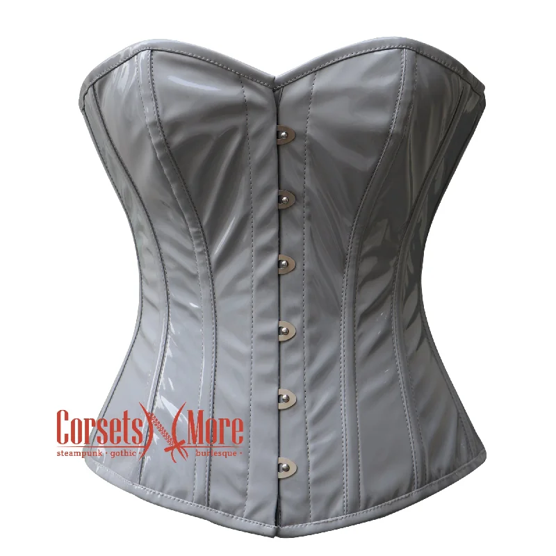 Plus Size Grey PVC Leather Steampunk Overbust Corset