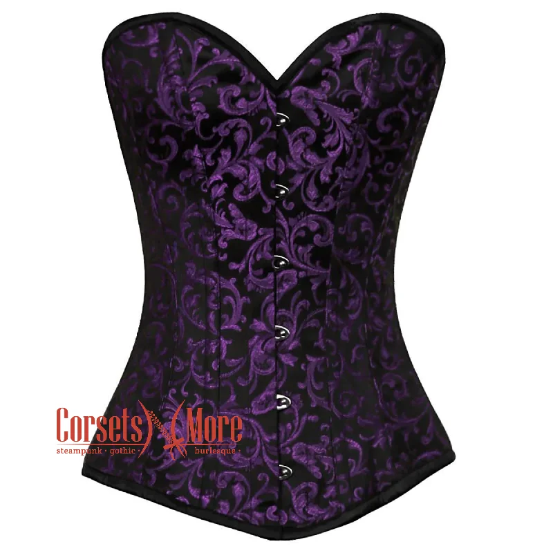 Plus Size Purple And Black Brocade Costume Gothic Corset Overbust Top