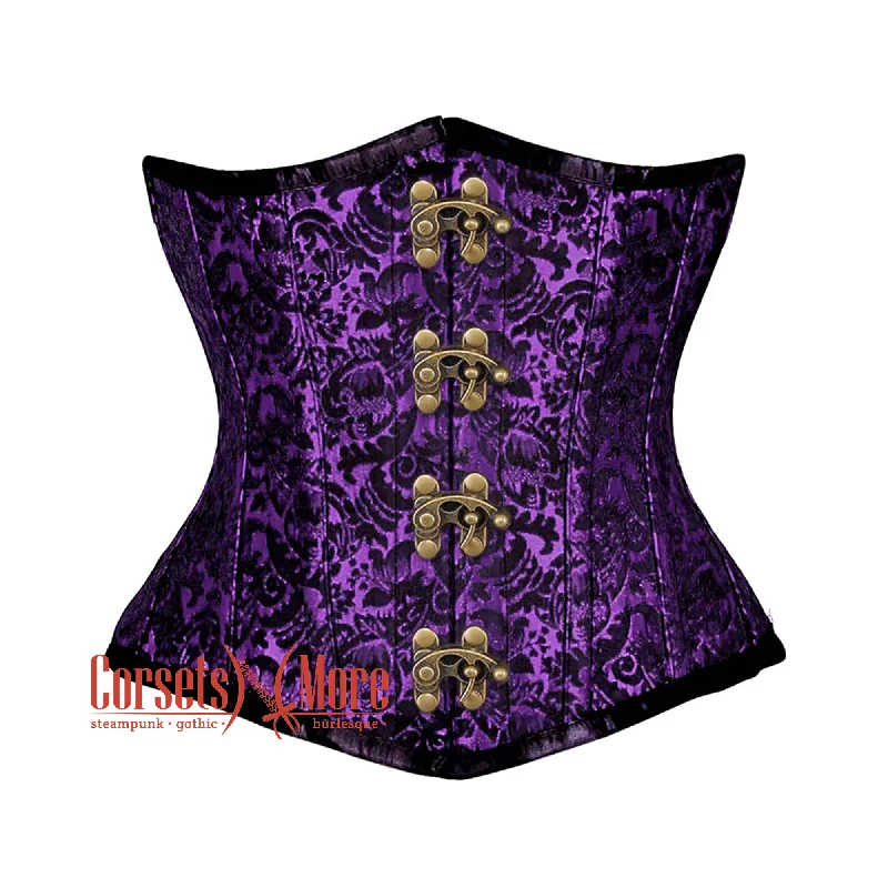 Plus Size Purple And Black Brocade Front Lace Steampunk Gothic Waist Training Underbust Corset Bustier Top