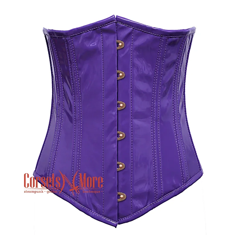 Plus Size Purple PVC Leather With Front Antique Busk Gothic Long Underbust Waist Training Corset