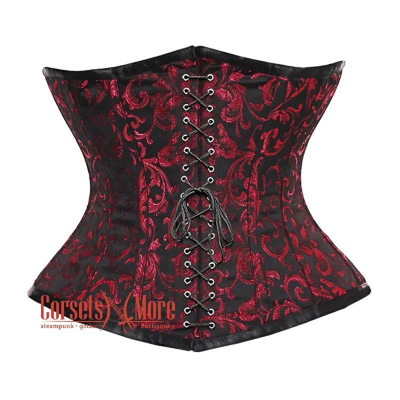 Plus Size Red And Black Brocade Front Lace Waist Training Steampunk Costume Underbust Corset