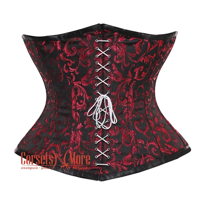 Plus Size Red And Black Brocade Front White Lace Waist Training Steampunk Costume Underbust Corset