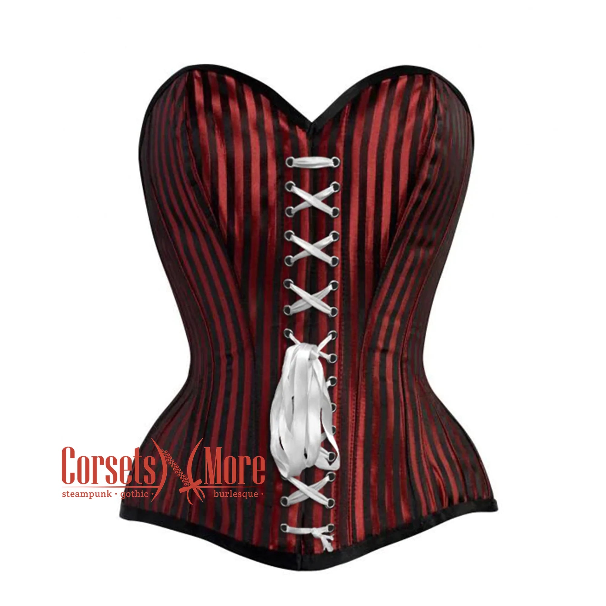 Plus Size Red And Black Striped Brocade Front Lace Steampunk Costume Gothic Corset Overbust Top