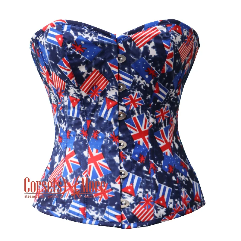 Plus Size Uk Flag Printed Cotton Gothic Overbust Corset