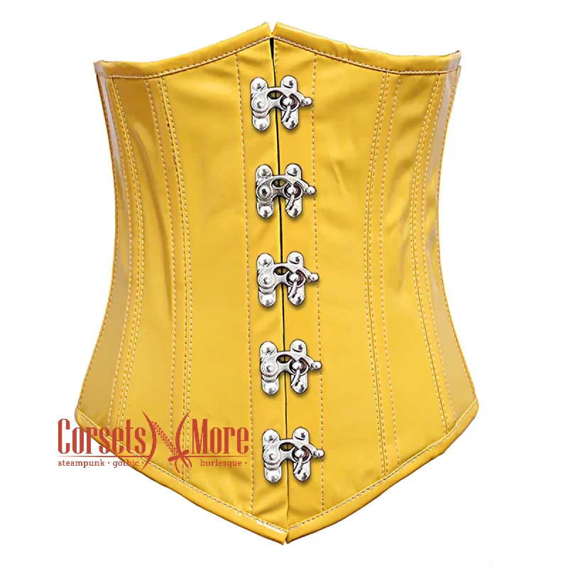 Plus Size Yellow PVC Leather With Front Silver Clasps Gothic Long Underbust Waist Training Corset