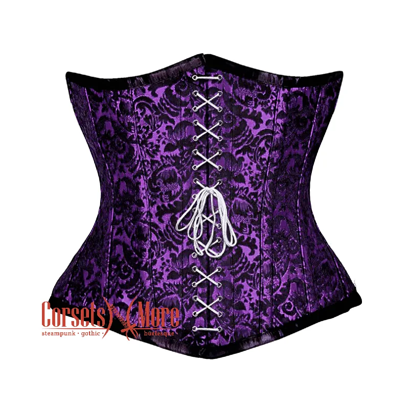 Purple And Black Brocade Front Lace Steampunk Gothic Waist Training Underbust Corset Bustier Top