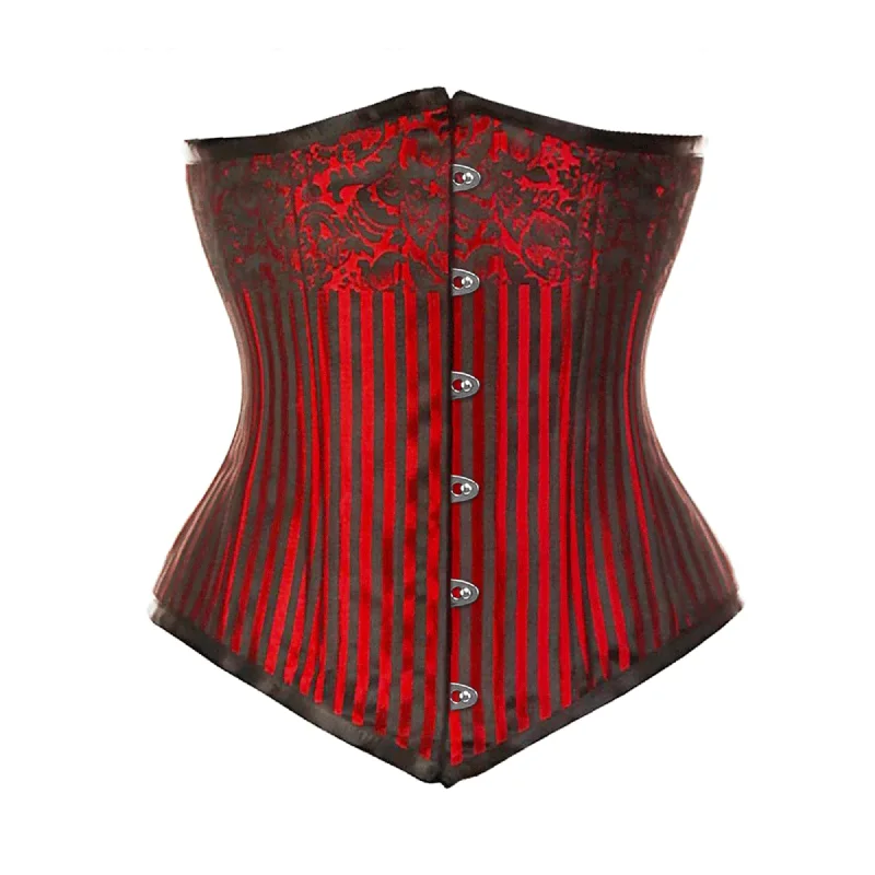 Red Brocade Double Boned Long Underbust Steampunk Corset