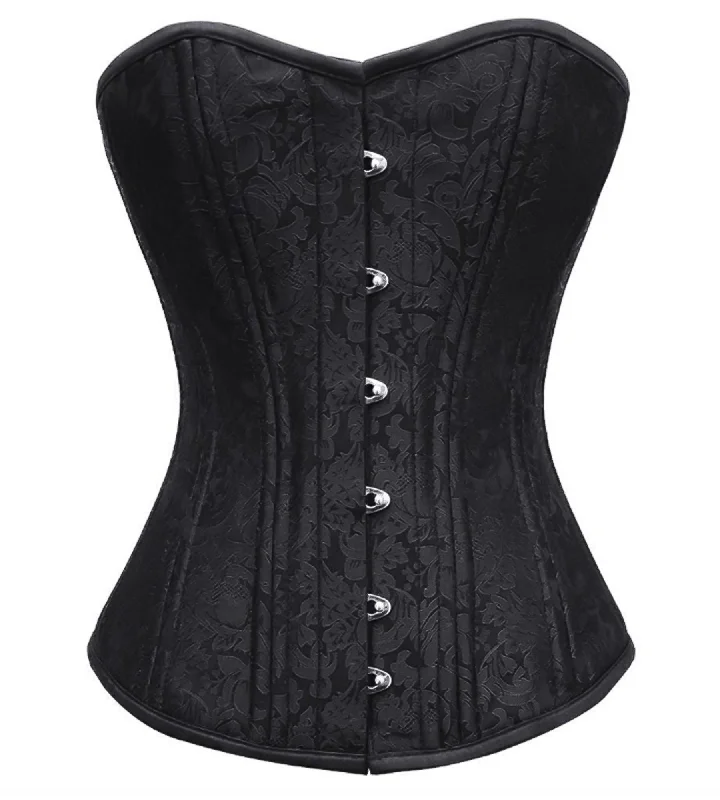 Black Brocade Spiral Steel Boned Overbust Plus Size Corset Waist Training Bustier Top