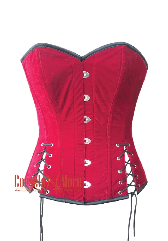 Women’s Red Velvet Gothic Costume Waist Training Overbust Bustier Top