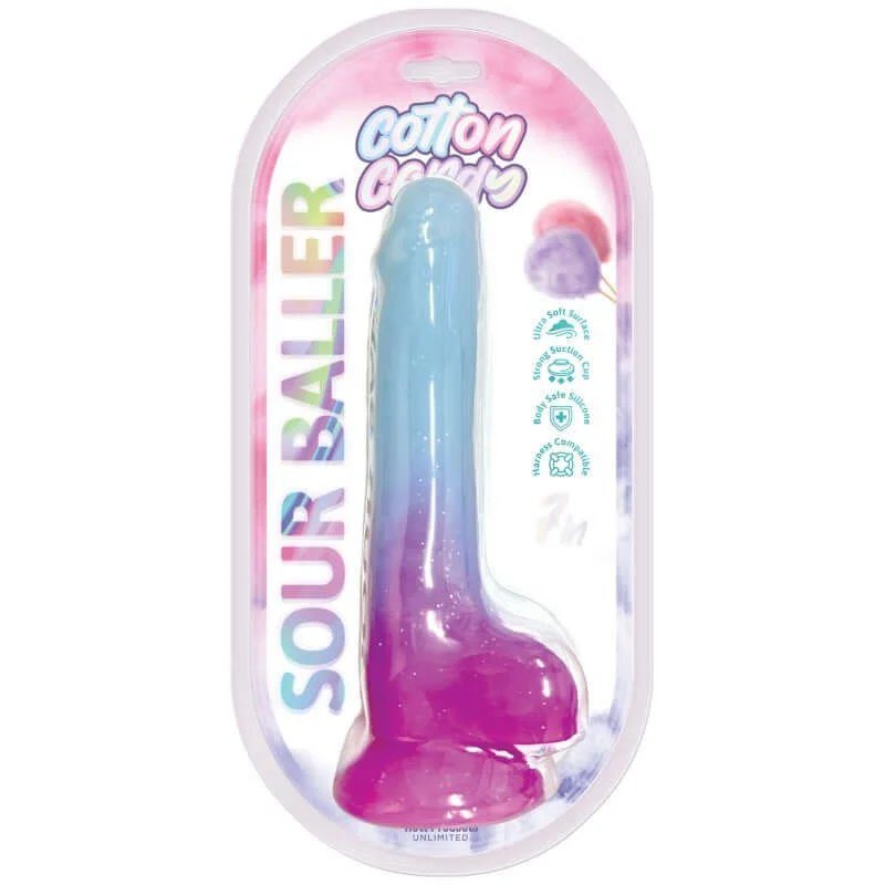 Cotton Candy Sour Baller Silicone Dildo 6 inches Aqua/Purple