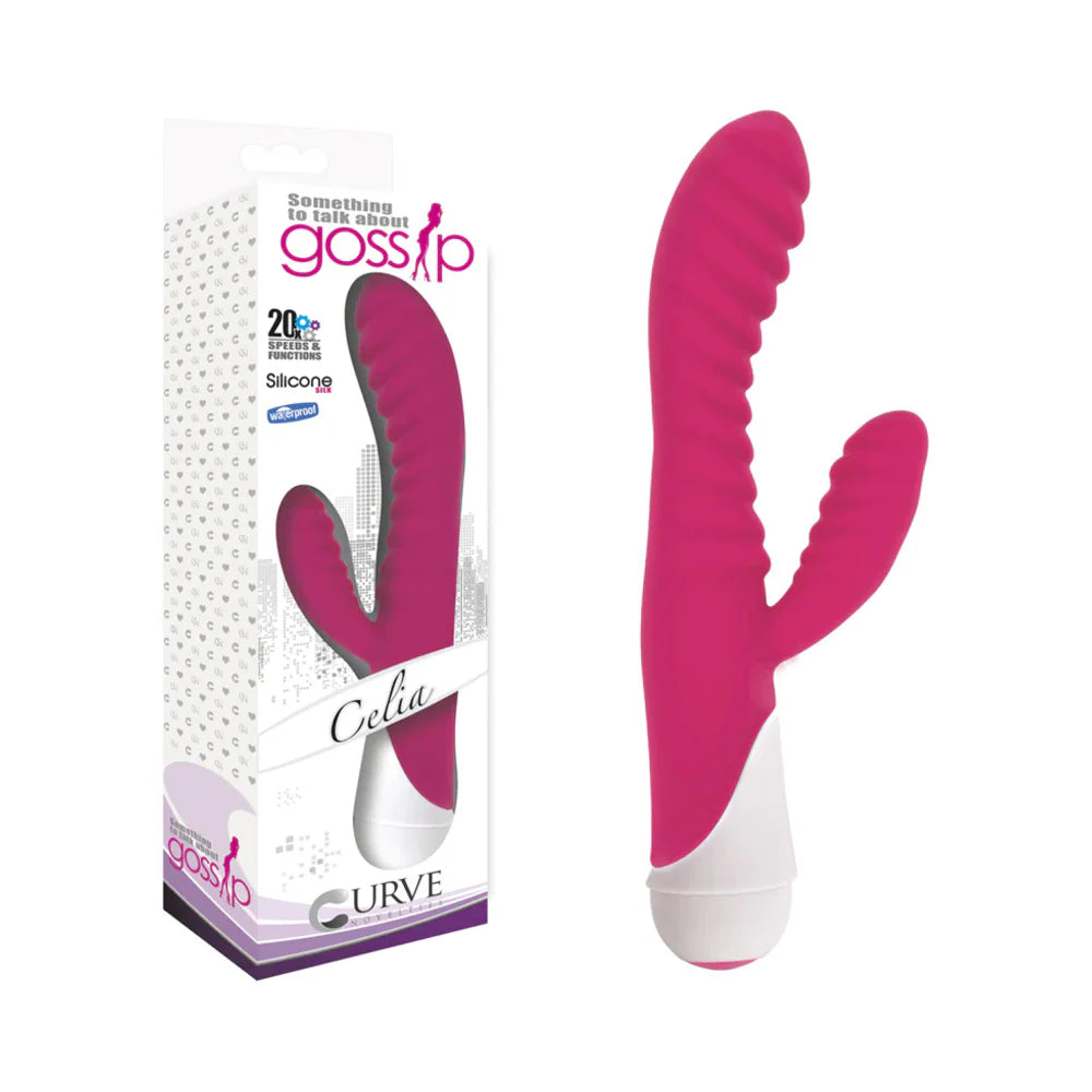 Curve Toys Gossip Celia Waterproof Ribbed Silicone Flexible Dual Stimulation Vibrator