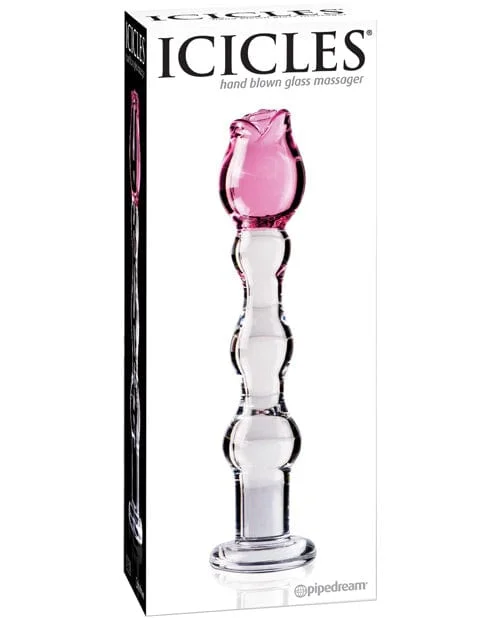 Icicles No. 12 Hand Blown Glass Massager - Clear with Rose Tip