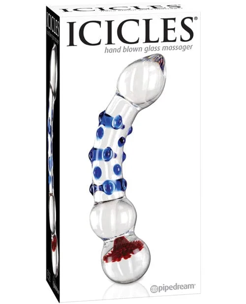 Icicles No. 18 Hand Blown Glass Massager - Clear with Blue Knobs