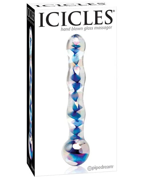 Icicles No. 8 Hand Blown Glass Massager - Clear with Inside Blue Swirls