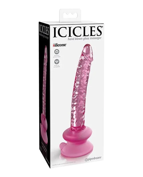 Icicles No. 86 Hand Blown Glass Massager with Suction Cup - Pink